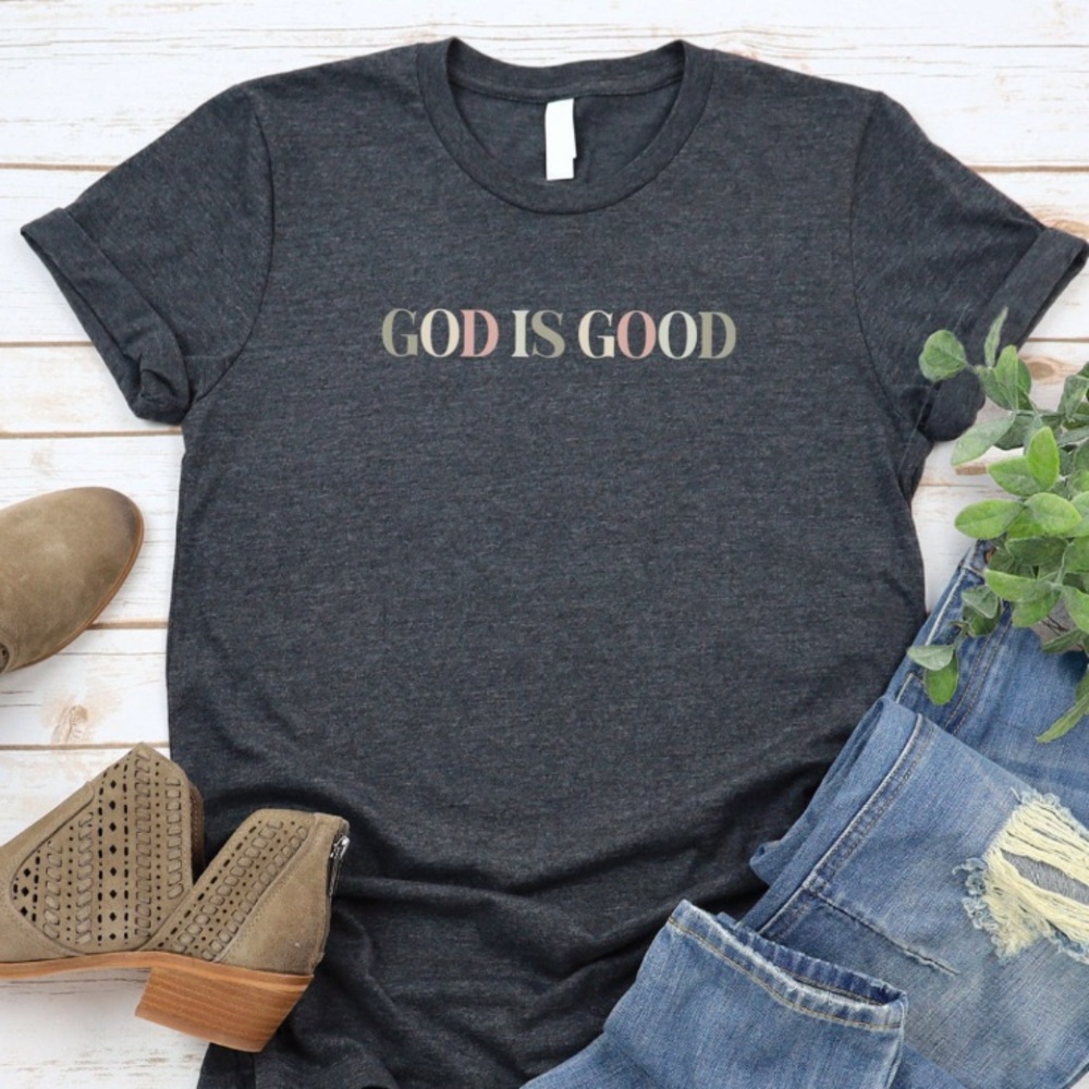 Love in Faith Graphic Tee with 'God is Good' Print Size Small